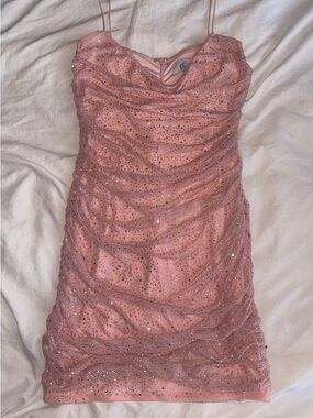 Oh Polly Pink Embellished Spaghetti Strap Mini Dress